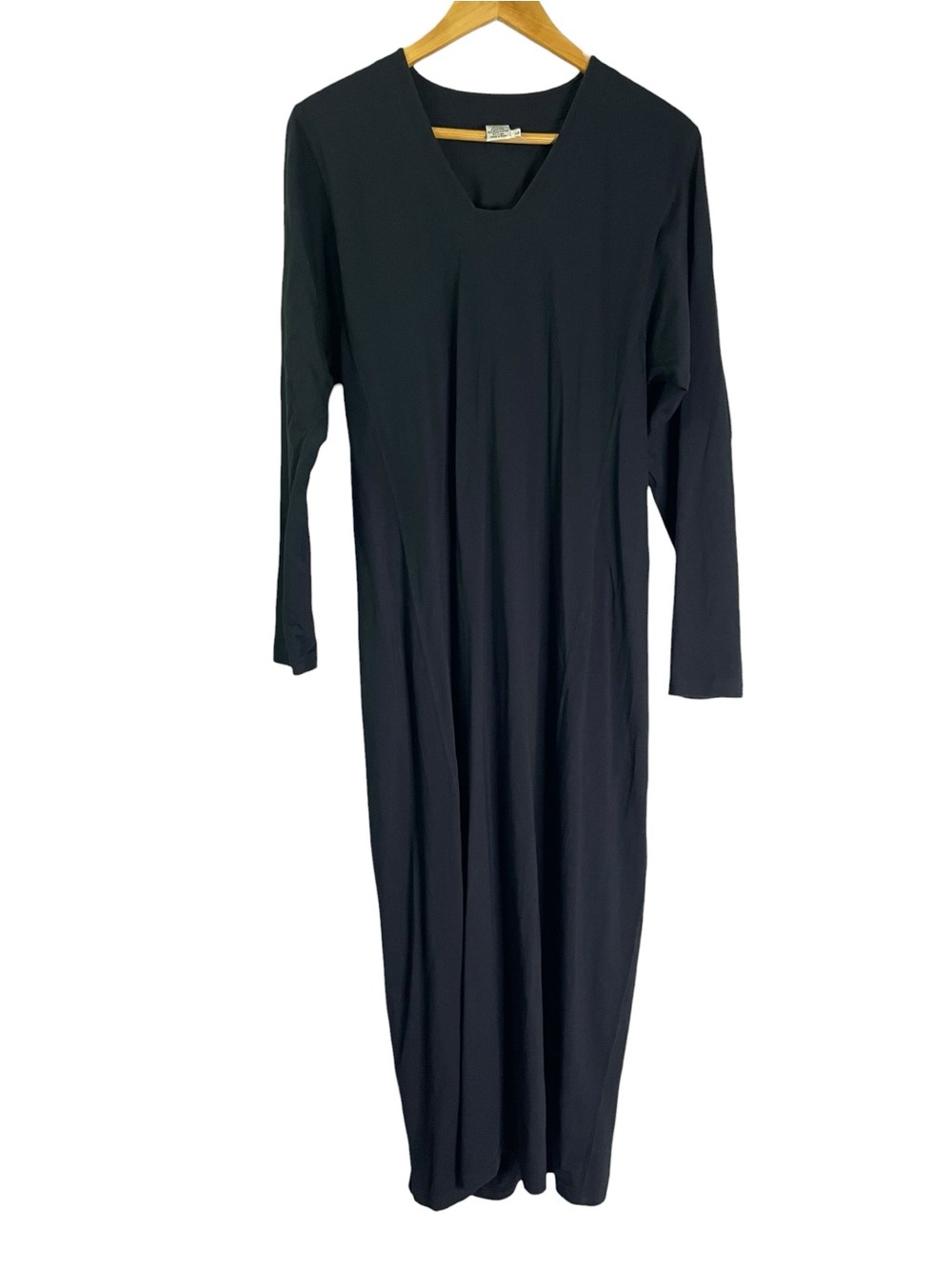 Peruvian Connection Maxi Dress Large Black Pima Cotton Blend V Neck Long Sleeve